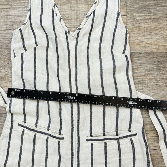 Faherty Catalina Linen Stripe Sleeveless Waist Tie Wide Leg Jumpsuit Romper Xxs - Picture 7 of 11